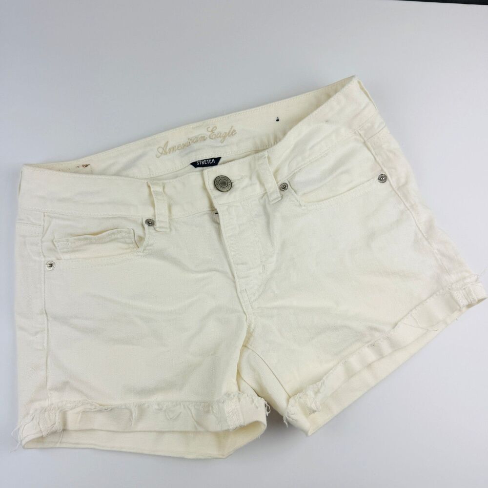 American Eagle White Stretch Denim Rolled Cuff Shorts Size 8